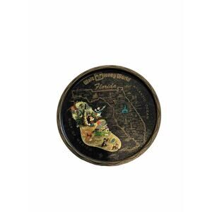 Walt Disney World Vintage Florida Map Print Metal Round Serving Tray Plate